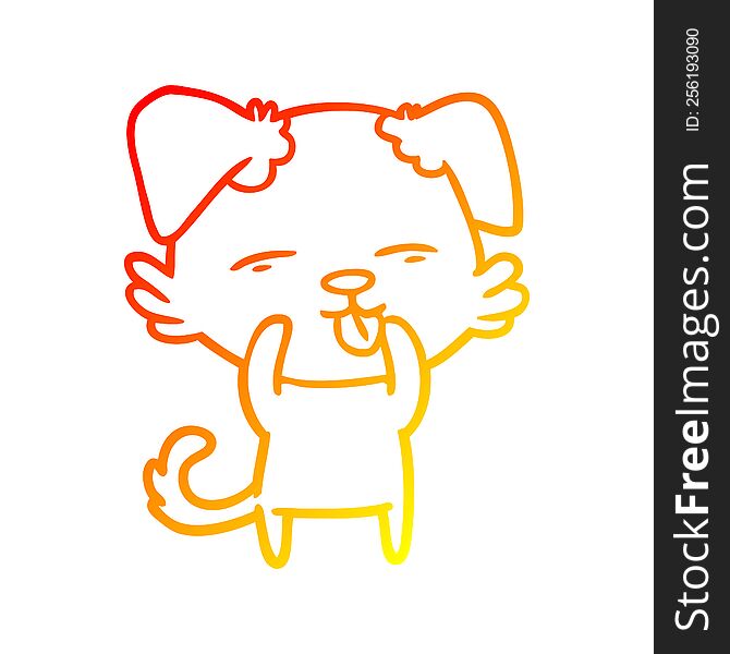 warm gradient line drawing of a cartoon dog sticking out tongue