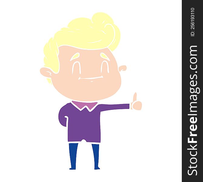 Happy Flat Color Style Cartoon Man Giving Thumbs Up
