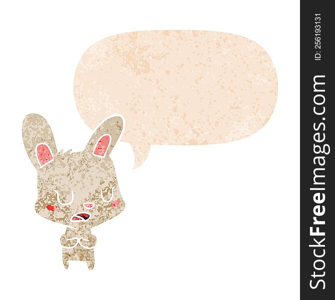 Cartoon Rabbit Talking And Speech Bubble In Retro Textured Style