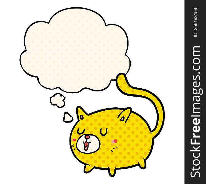 Cartoon Happy Cat And Thought Bubble In Comic Book Style