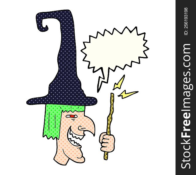 freehand drawn comic book speech bubble cartoon laughing witch