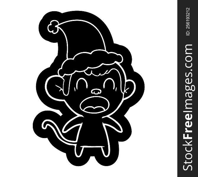 Shouting Cartoon Icon Of A Monkey Wearing Santa Hat