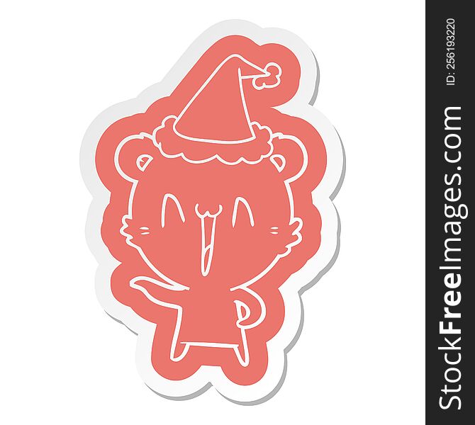 Laughing Polar Bear Cartoon  Sticker Of A Wearing Santa Hat