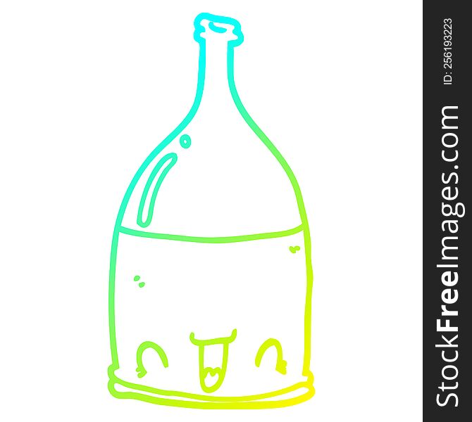 cold gradient line drawing of a cartoon wine bottle
