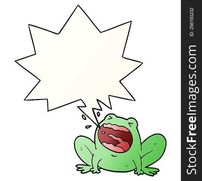 cartoon frog shouting with speech bubble in smooth gradient style