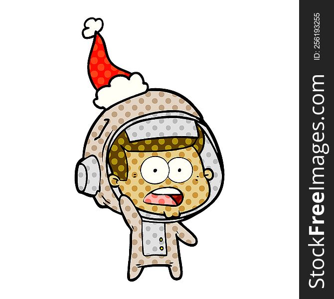 Comic Book Style Illustration Of A Surprised Astronaut Wearing Santa Hat