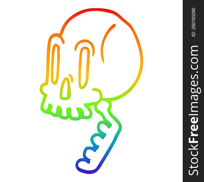 Rainbow Gradient Line Drawing Cartoon Green Skull
