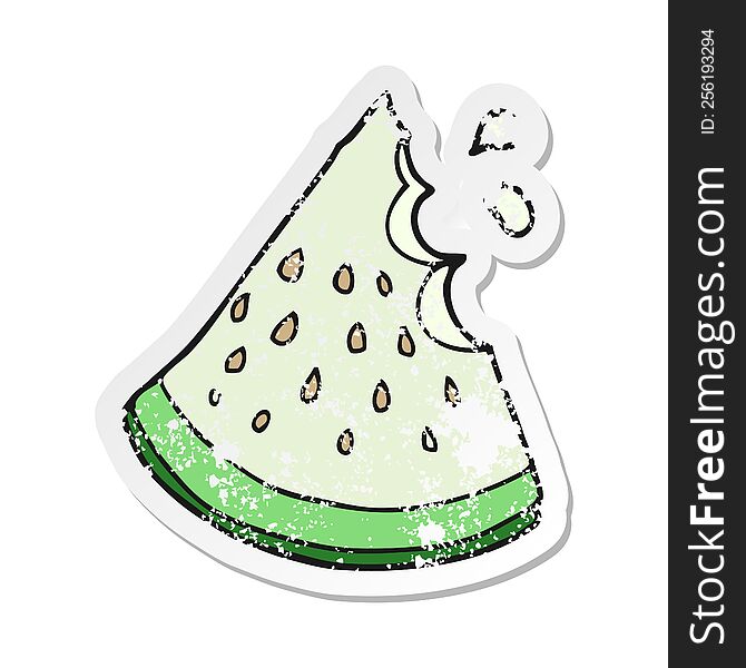 retro distressed sticker of a cartoon watermelon slice