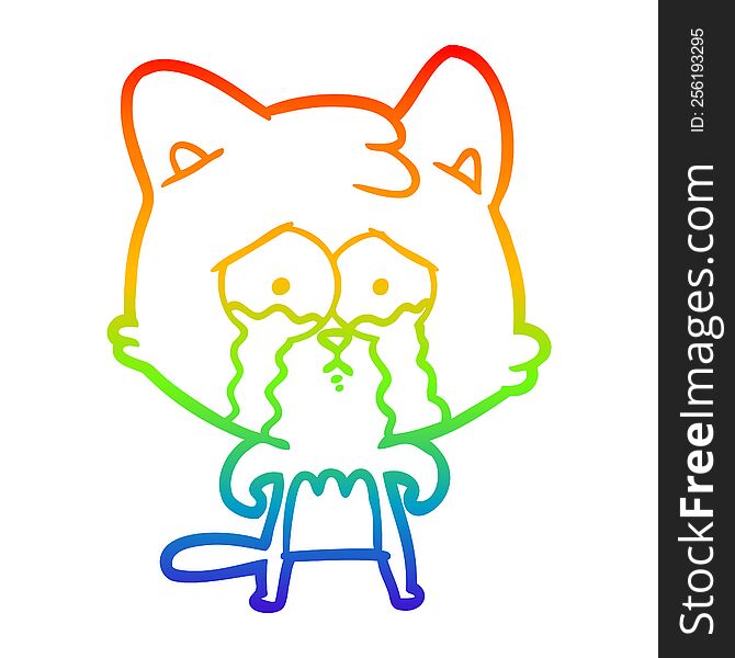 Rainbow Gradient Line Drawing Cartoon Crying Cat