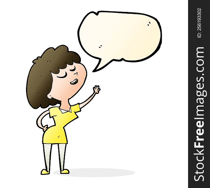 cartoon happy woman about to speak with speech bubble