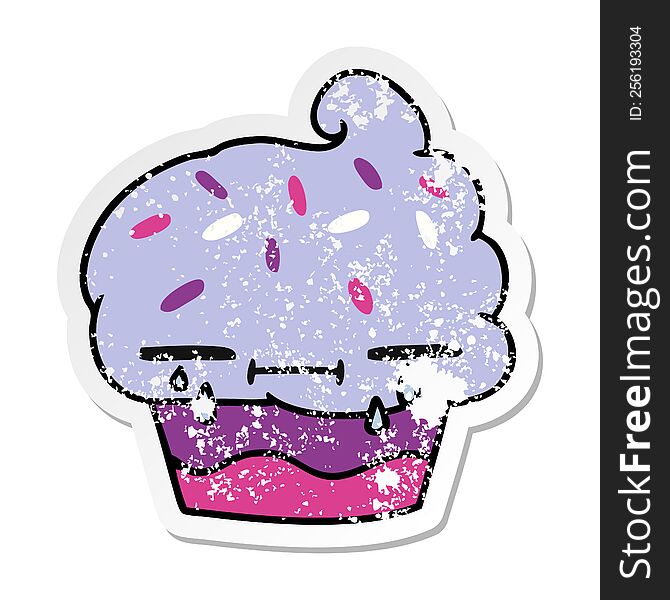 Distressed Sticker Cartoon Of A Crying Cupcake
