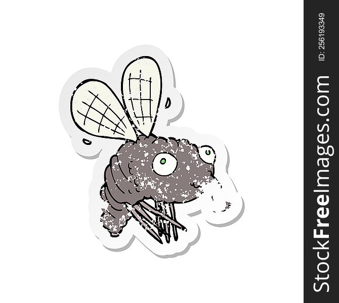 Retro Distressed Sticker Of A Cartoon Fly