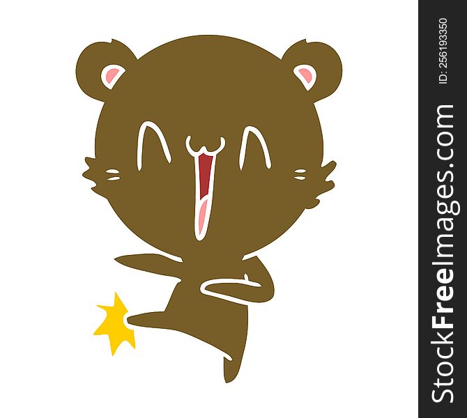 happy bear kicking flat color style cartoon