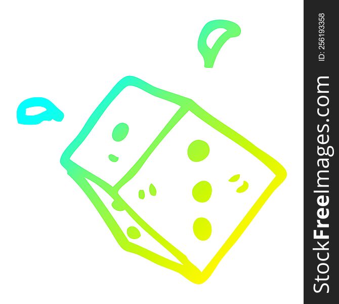 cold gradient line drawing of a cartoon rolling dice