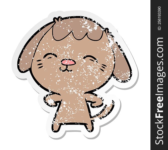 distressed sticker of a happy cartoon dog