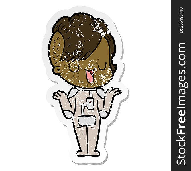 distressed sticker of a cute cartoon girl with hipster haircut