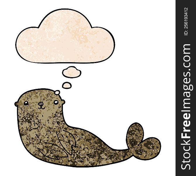 cartoon seal with thought bubble in grunge texture style. cartoon seal with thought bubble in grunge texture style