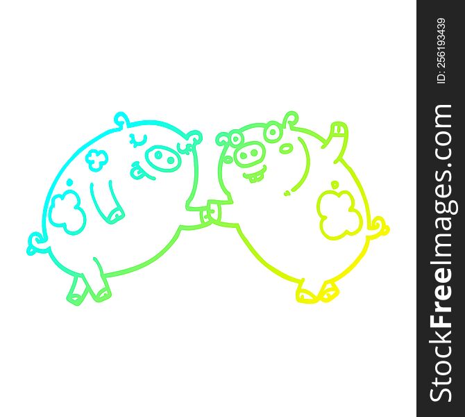 cold gradient line drawing cartoon pigs dancing