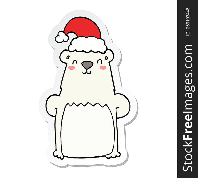 Sticker Of A Cartoon Bear Wearing Christmas Hat