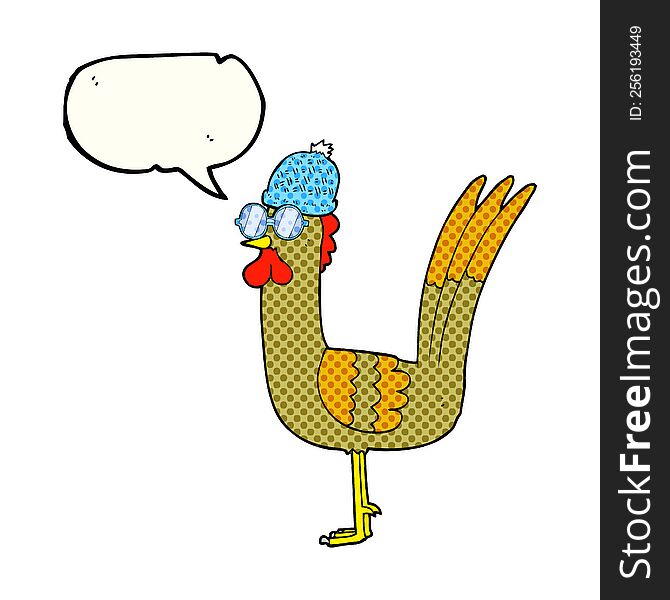 Comic Book Speech Bubble Cartoon Chicken Wearing Disguise