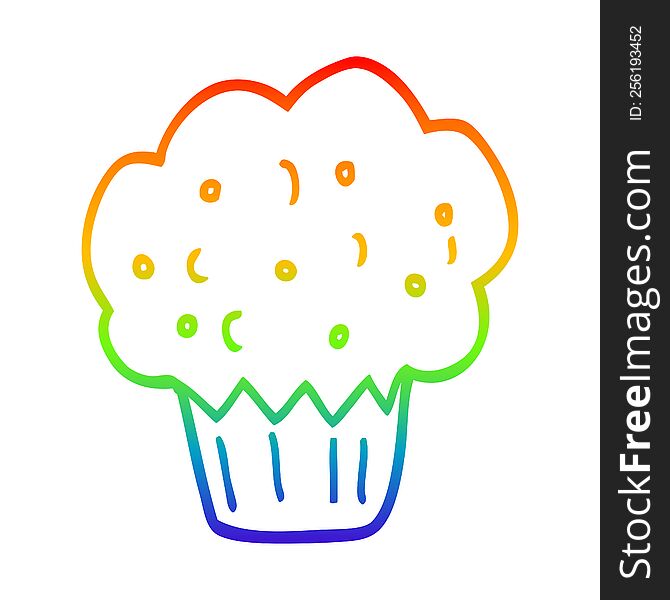 Rainbow Gradient Line Drawing Cartoon Muffin