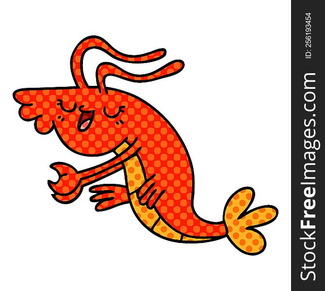 Quirky Comic Book Style Cartoon Happy Shrimp