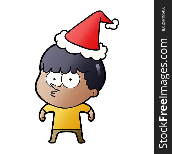 Gradient Cartoon Of A Curious Boy Wearing Santa Hat