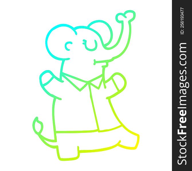 cold gradient line drawing of a cartoon elephant wearing shirt