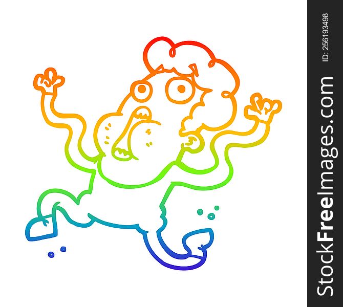 rainbow gradient line drawing of a cartoon terrified man