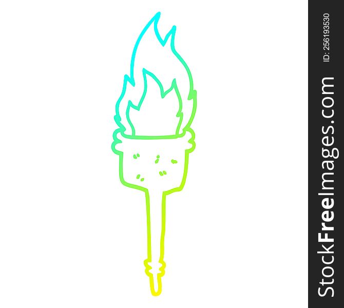 Cold Gradient Line Drawing Cartoon Flaming Torch