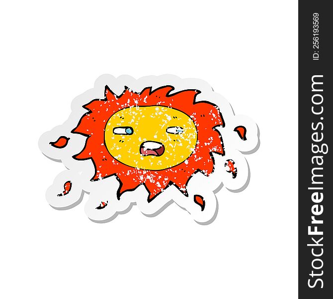 retro distressed sticker of a cartoon sad sun