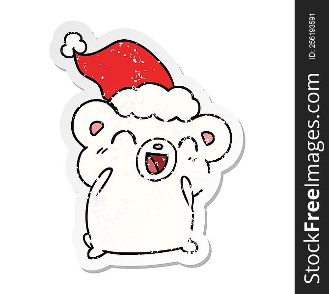 Christmas Distressed Sticker Cartoon Of Kawaii Polar Bear