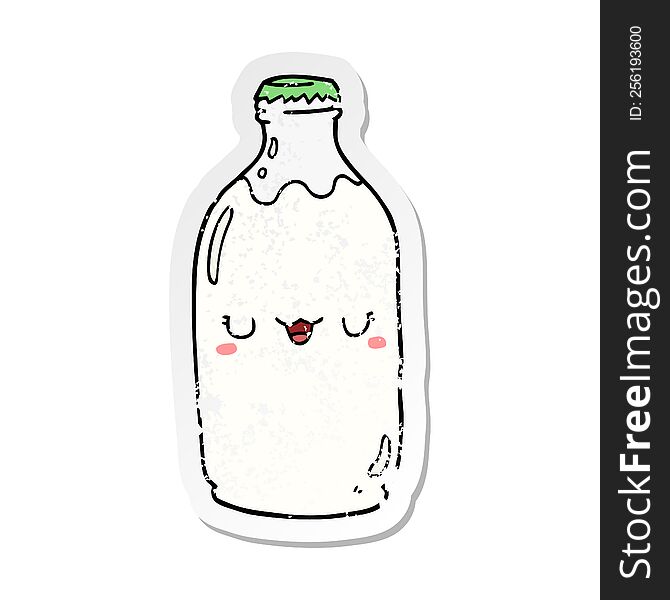 distressed sticker of a cute cartoon milk bottle