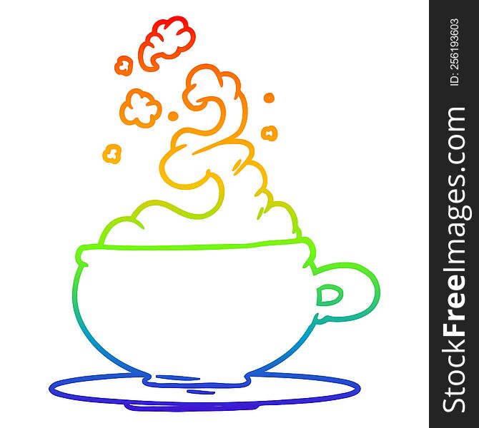 rainbow gradient line drawing of a hot cup of tea cartoon