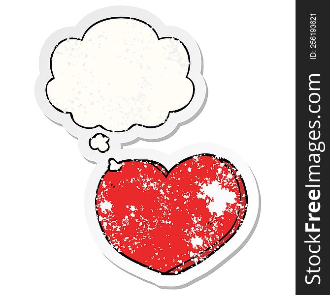 Cartoon Heart And Thought Bubble As A Distressed Worn Sticker