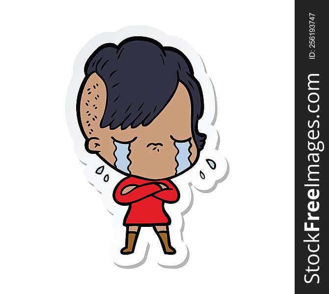 sticker of a cartoon crying girl