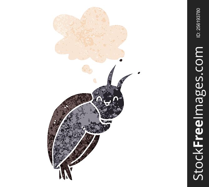 Cute Cartoon Beetle And Thought Bubble In Retro Textured Style