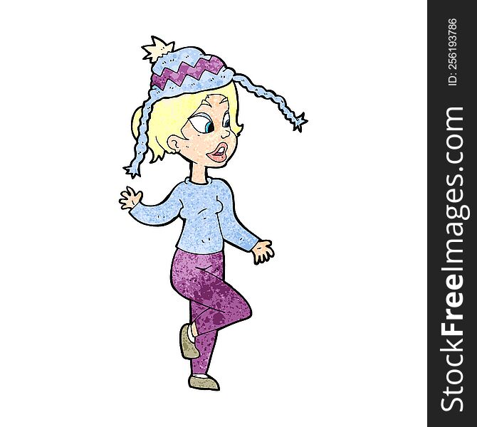 cartoon woman in knitted hat