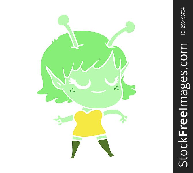 smiling alien girl flat color style cartoon