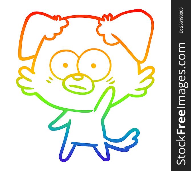 Rainbow Gradient Line Drawing Nervous Dog Cartoon Waving