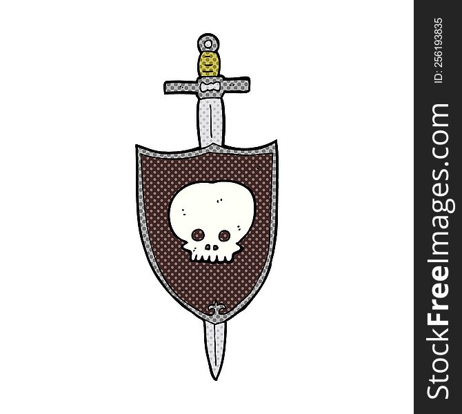 cartoon sword and shield with skull
