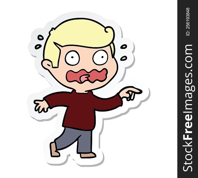 Sticker Of A Cartoon Stressed Out Pointing