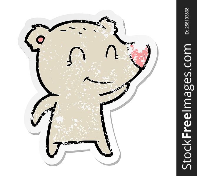 Distressed Sticker Of A Smiling Bear Cartoon