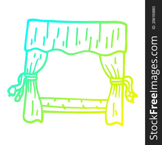 cold gradient line drawing of a cartoon window with curtains