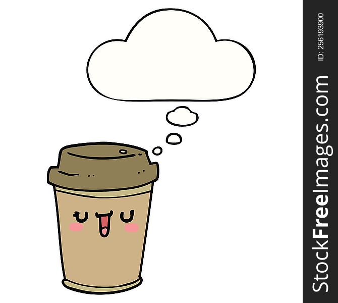 cartoon take out coffee with thought bubble. cartoon take out coffee with thought bubble
