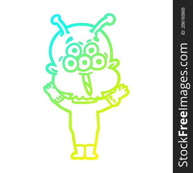Cold Gradient Line Drawing Happy Cartoon Alien