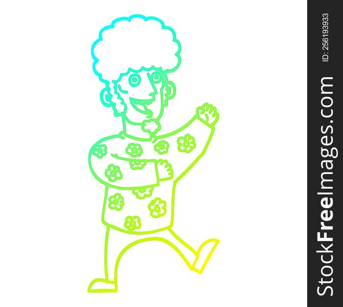 cold gradient line drawing of a cartoon dancing 70s man