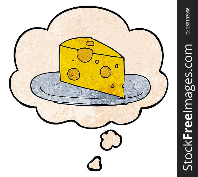 Cartoon Cheese And Thought Bubble In Grunge Texture Pattern Style