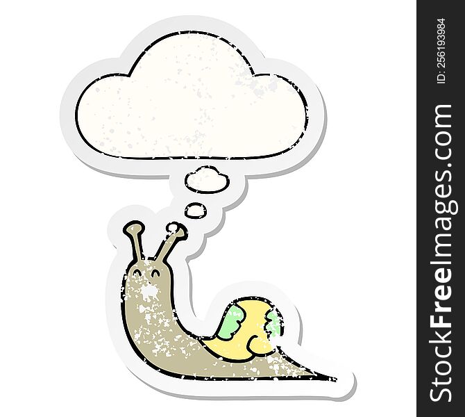 cute cartoon snail with thought bubble as a distressed worn sticker