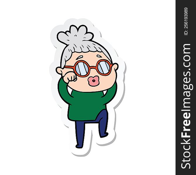 Sticker Of A Cartoon Tired Woman Wearing Spectacles